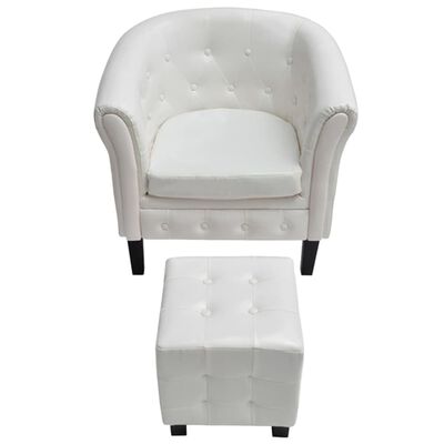 vidaXL كرسي مستدير مع مسند قدم أبيض جلد صناعي