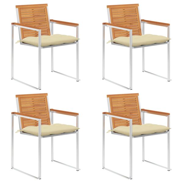 vidaXL كراسي حديقة 4 قطع مع وسائد خشب أكاسيا صلب