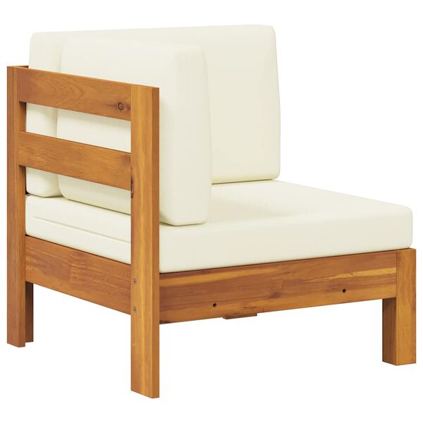 vidaXL أريكة ركنية مع وسائد أبيض كريمي خشب أكاسيا صلب