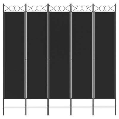 vidaXL مقسم غرفة 5-ألواح أسود 200×200 سم قماش