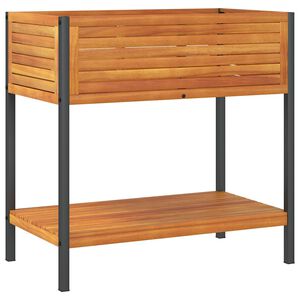 vidaXL وعاء زراعة مع رف، 80&times;45&times;80 سم، مصنوع من خشب الأكاسيا الصلب والفولاذ