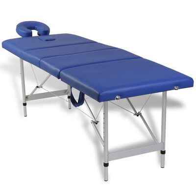 vidaXL طاولة مساج زرقاء قابلة للطي 4 أقسام بإطار ألومنيوم