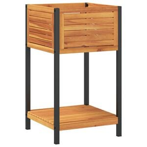 vidaXL وعاء زراعة مع رف، 45&times;45&times;80 سم، مصنوع من خشب الأكاسيا الصلب والفولاذ