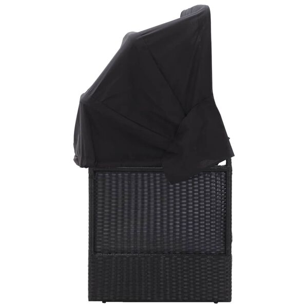 vidXL كنبة سرير خارجية مع مظلة بولي روطان أسود