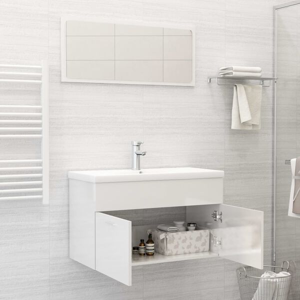 vidaXL 804797 vidaXL 2 Piece Bathroom Furniture Set High Gloss White Chipboard
