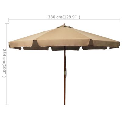 vidaXL مظلة شمسية خارجية مع عمود خشبي 330 سم رمادي بني