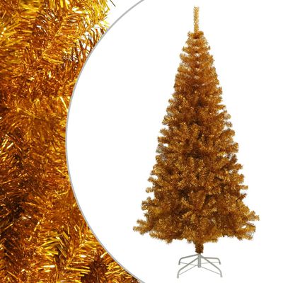vidaXL شجرة كريسماس صناعية مع حامل ذهبي 210 سم PET