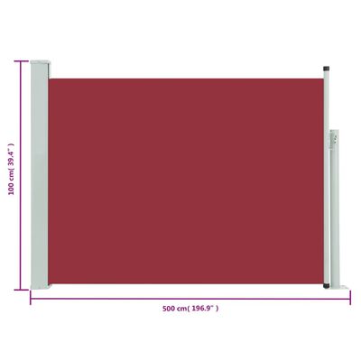 vidaXL مظلة فناء جانبية قابلة للسحب 100×500 سم أحمر