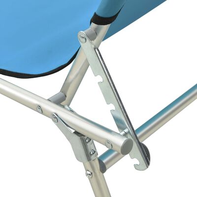 vidaXL كرسي تشمس قابل للطي مع مظلة فولاذ فيروزي وأزرق