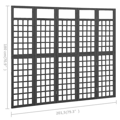 vidaXL مقسم غرفة/تعريشة 5 ألواح خشب تنوب صلب أسود 201.5×180 سم