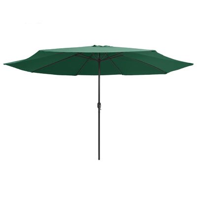 vidaXL مظلة شمسية خارجية مع عمود معدن 390 سم أخضر