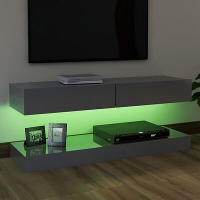 vidaXL خزانة تلفزيون مع أضواء ليد رمادي شديد اللمعان 120×35 سم