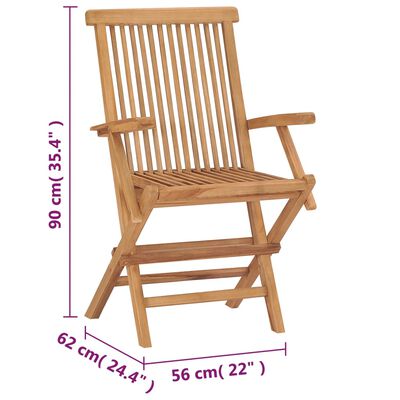 vidaXL كرسي حديقة قابل للطي 2 ق خشب ساج صلب