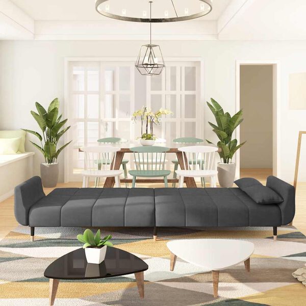 vidaXL أريكة سرير بمقعدين ومخدتين لون رمادي غامق مخمل