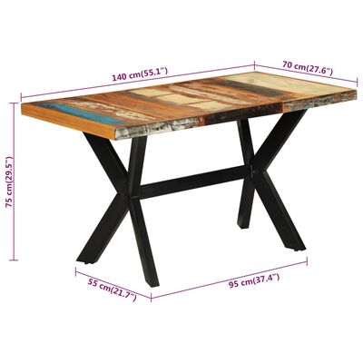 vidaXL طاولة طعام 140×70×75 سم خشب صلب مستصلح