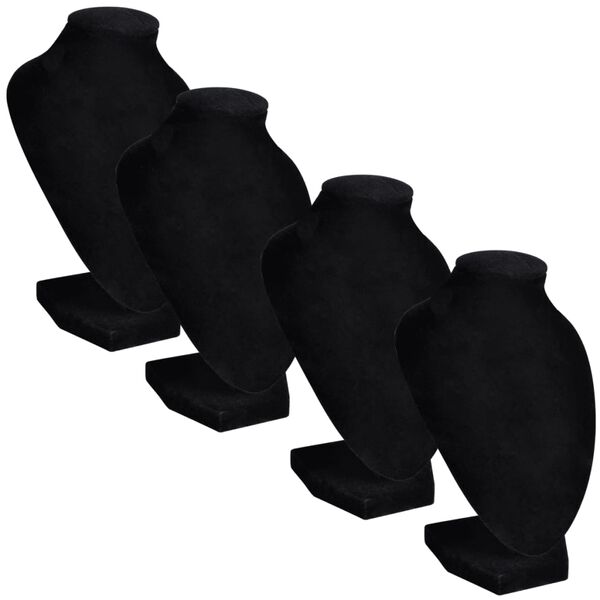 vidaXL حامل مجوهرات فلانيل تمثال نصفي للقلادة أسود 9×8.5×15 سم 4 قطع