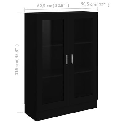 vidaXL خزانة فيترين أسود 82.5×30.5×115 سم خشب صناعي