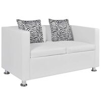 vidaXL أريكة ذات مقعدين جلد صناعي أبيض