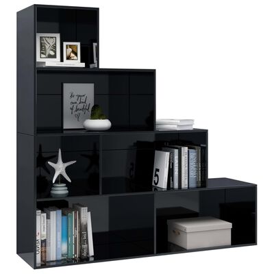 vidaXL 802388 vidaXL Book Cabinet/Room Divider High Gloss Black 155x24x160 cm Chipboard (AU/US only)