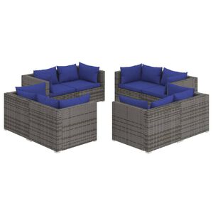 vidaXL طقم 8 قطع أرائك استرخاء حديقة مع وسائد بولي روطان رمادي