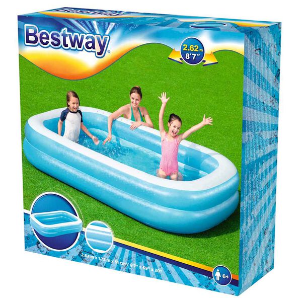 Bestway Bestway حوض سباحة عائلي مستطيل قابل للنفخ 262x175x51 سم أزرق وأبيض