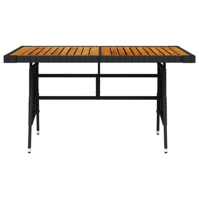 vidaXL طاولة حديقة أسود 130×70×72 سم بولي روطان وخشب أكاسيا صلب