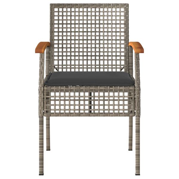 vidaXL كراسي حديقة مع وسائد 2 ق لون رمادي بولي روطان وخشب أكاسيا