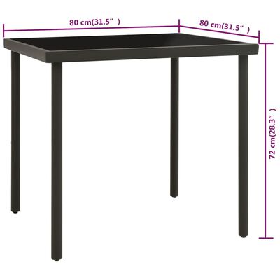 vidaXL طاولة سفرة خارجية أنثراسيت 80×80×72 سم زجاج وفولاذ