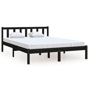 vidaXL إطار سرير خشب صنوبر صلب أسود 120&times;200 سم