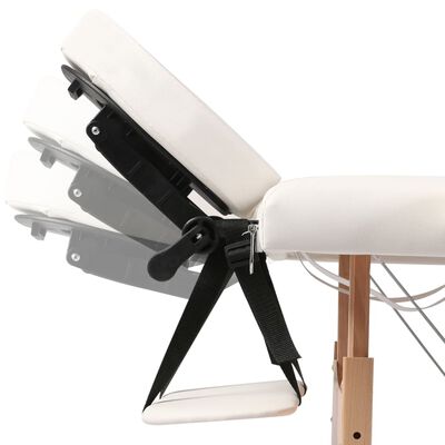 vidaXL طاولة مساج بيضاء كريمي قابلة للطي 3 أقسام بإطار خشبي