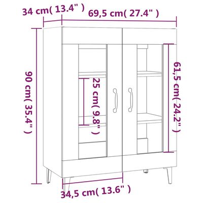 vidaXL خزانة جانبية 69,5x34x90 سم خشب صناعي أبيض