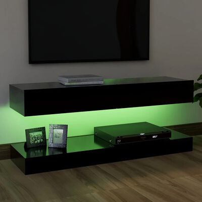 vidaXL خزانة تلفزيون مع أضواء ليد أسود 120×35 سم