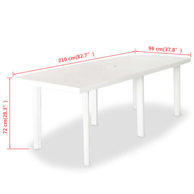 vidaXL طاولة حديقة أبيض 210×96×72 سم بلاستيك