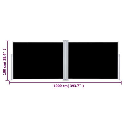 vidaXL مظلة جانبية قابلة للسحب لون أسود 100×1000 سم