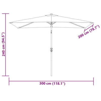 vidaXL مظلة شمسية خارجية مع عمود معدن 200x300 سم رمادي بني