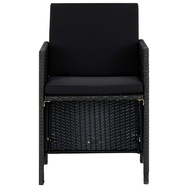 vidaXL طقم سفرة خارجي 5 قطع مع وسائد بولي روطان أسود