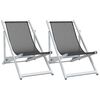 vidaXL Folding Beach Chairs 2 pcs Grey Aluminium and Textilene - Untranslated