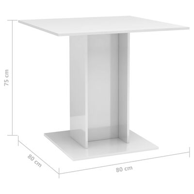 vidaXL طاولة سفرة أبيض لامع 80×80×75 سم خشب مضغوط