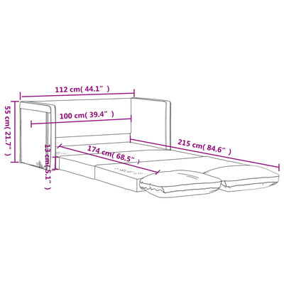 vidaXL سرير أريكة أرضي 2 في 1 لون كريمي 55x174x112 سم قماش