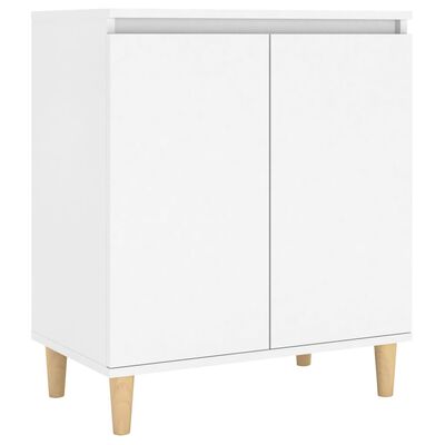 vidaXL خزانة جانبية مع أرجل خشبية صلبة أبيض 60×35×70 سم خشب حبيبي