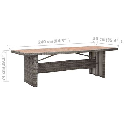 vidaXL طاولة حديقة 240×90×74 سم بولي روطان وخشب أكاسيا صلب