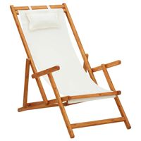 vidaXL كرسي شاطئ قابل للطي خشب أوكالبتوس صلب وقماش كريمي
