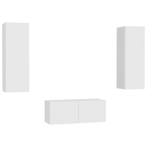 vidaXL طقم خزانة تلفزيون 3ق خشب صناعي أبيض (801472+803345)