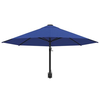 vidaXL مظلة شمسية مثبتة على الجدار مع عمود معدني 300 سم أزرق