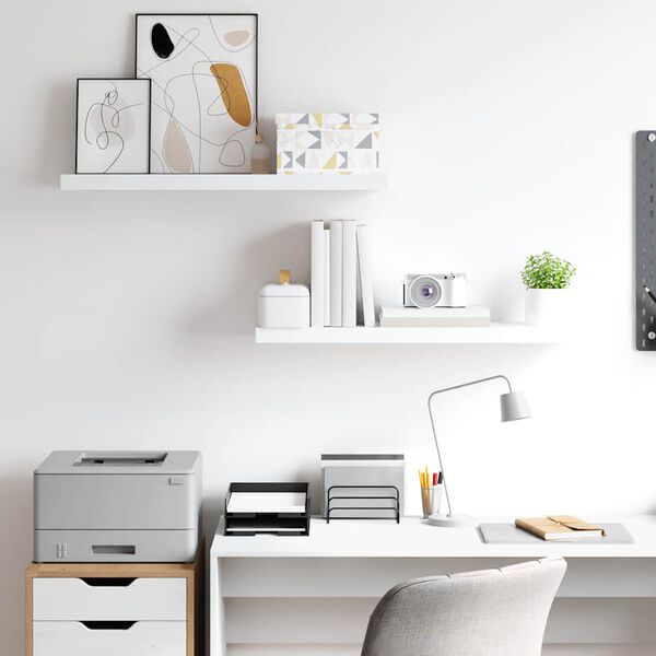vidaXL رفوف جدارية عائمة، قطعتان، لون أبيض، 80&times;23.5&times;3.8 سم، مصنوعة من خشب MDF