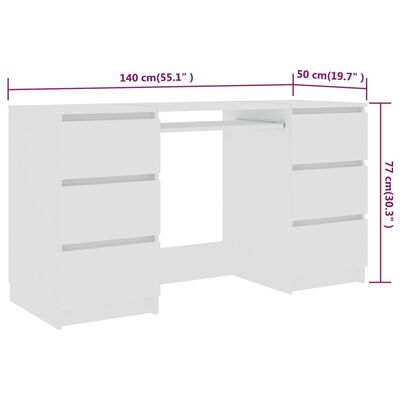 vidaXL مكتب كتابة لون أبيض 140×50×77 سم خشب صناعي