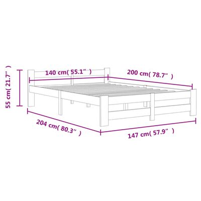 vidaXL إطار سرير أبيض خشب صنوبر صلب 140×200 سم