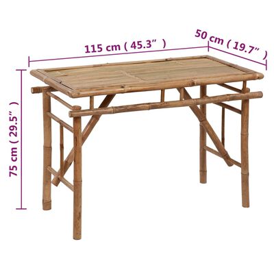 vidaXL طاولة حديقة قابلة للطي 75x50x115 سم خيزران