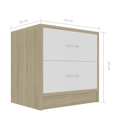 vidaXL خزانة سرير جانبية أبيض وسونوما اوك 40×30×40 سم خشب مضغوط