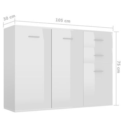vidaXL خزانة جانبية أبيض لامع 105×30×75 سم خشب حبيبي